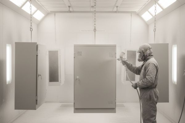Proceso de pintura electrostática en gabinetes