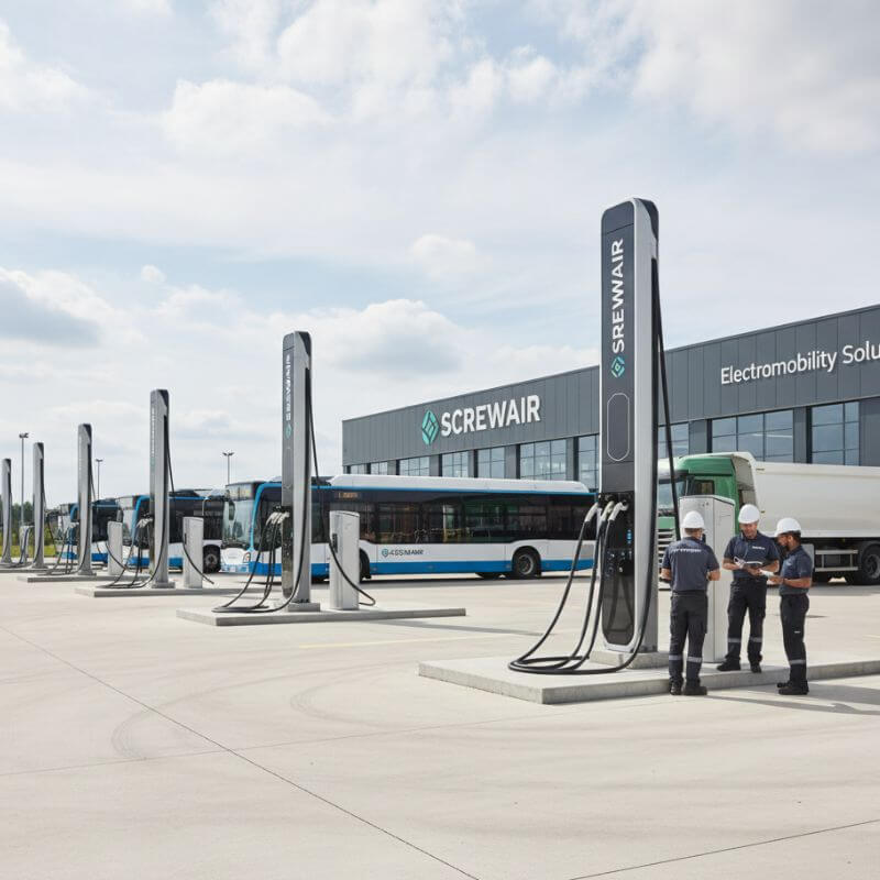Estación de carga para buses eléctricos instalada por Screwair